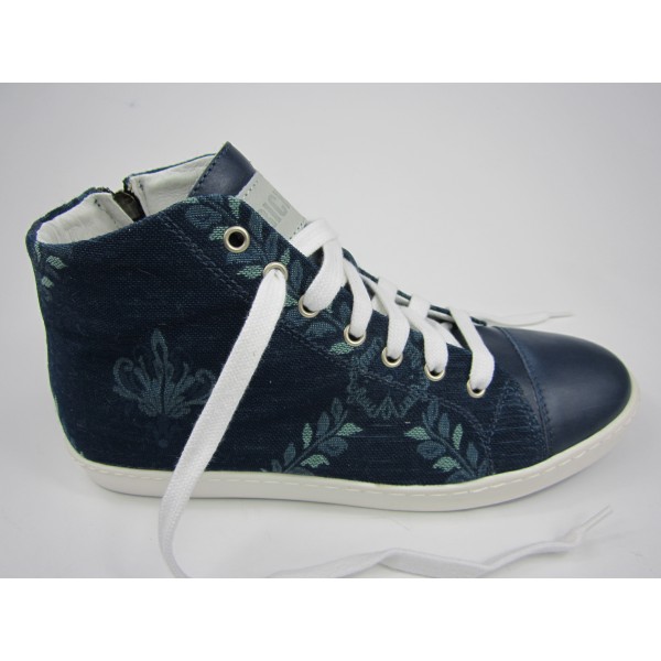 Deluxe handmade sneakers blue leather&exclusive fabric